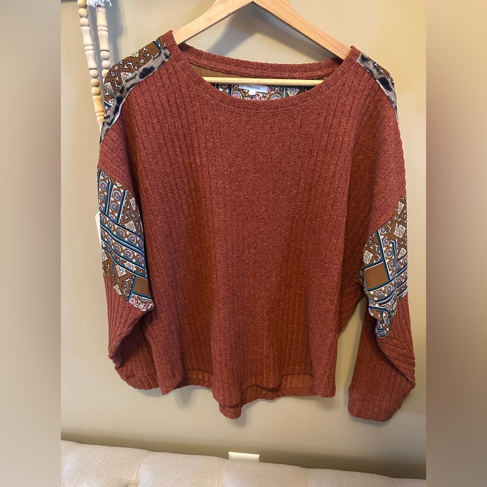 Maurices Terracotta Knit Top with Patterned Detail - Picture 2 of 7
